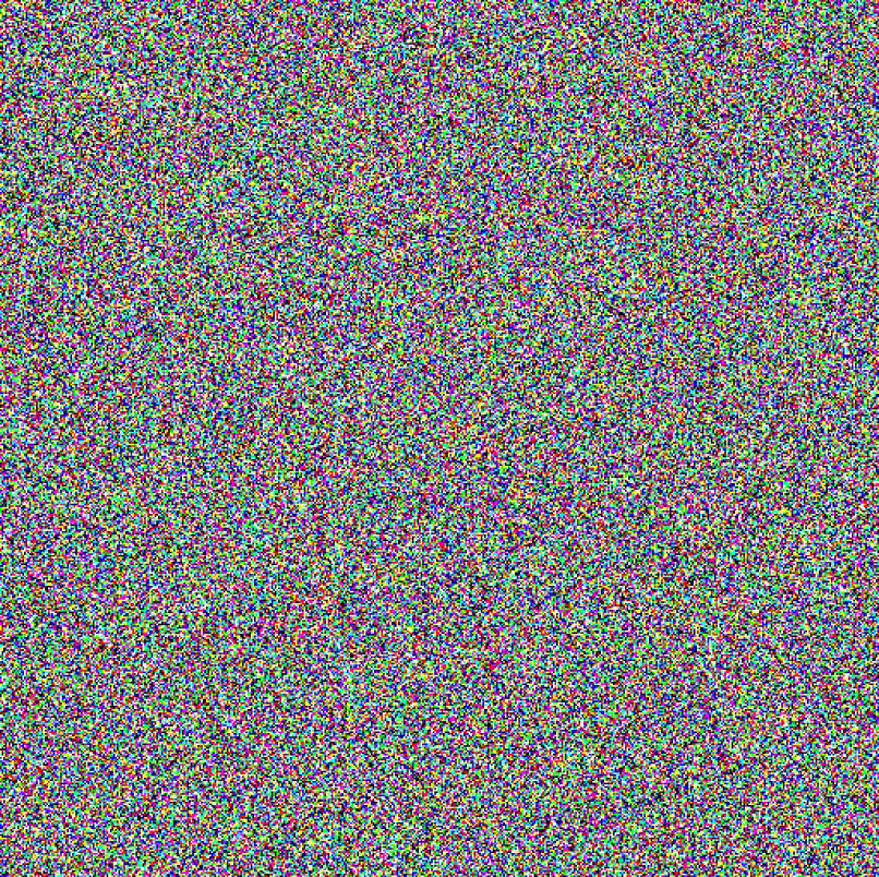A cluster of coloured pixels made up from random gaussian noise taking up the whole canvas, representing a not denoised AI generated image; digital pointillism