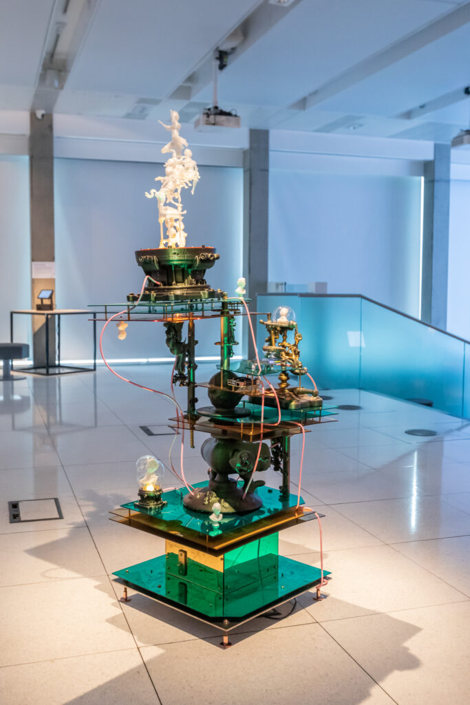 new sculpture part of a new body of AI-generated work, which draws parallels with the Victorian microscope boom to create a hallucinatory space that questions the assumptions we project onto AI.